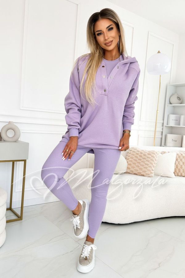 Komplet  damski trzyczęściowy | bluza, top i legginsy lawendowy - Chelo