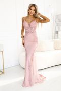Pink fishnet cut dress with appliques - Clair