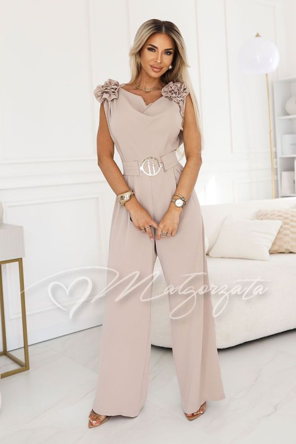 Women's jumpsuit with wide leg and mocha water neckline - Ella