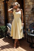 Yellow corset midi dress for wedding - Charmi