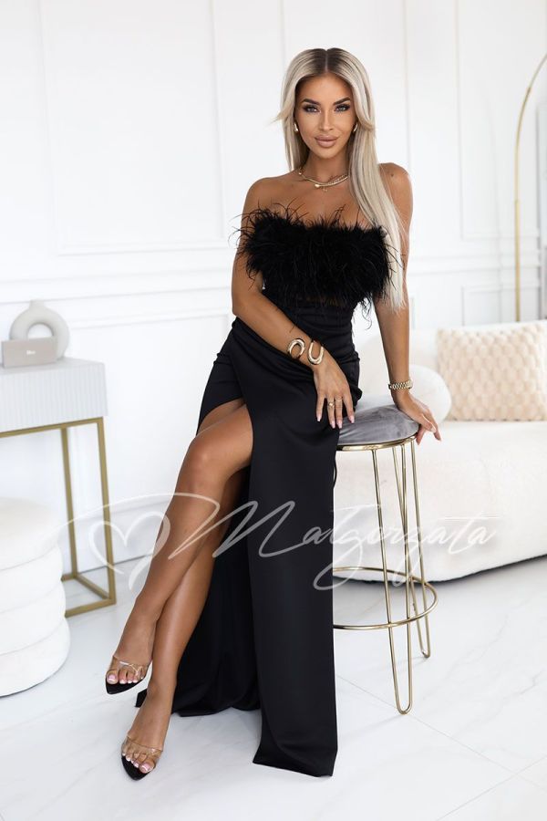 Black corset maxi dress with feathers - Evra