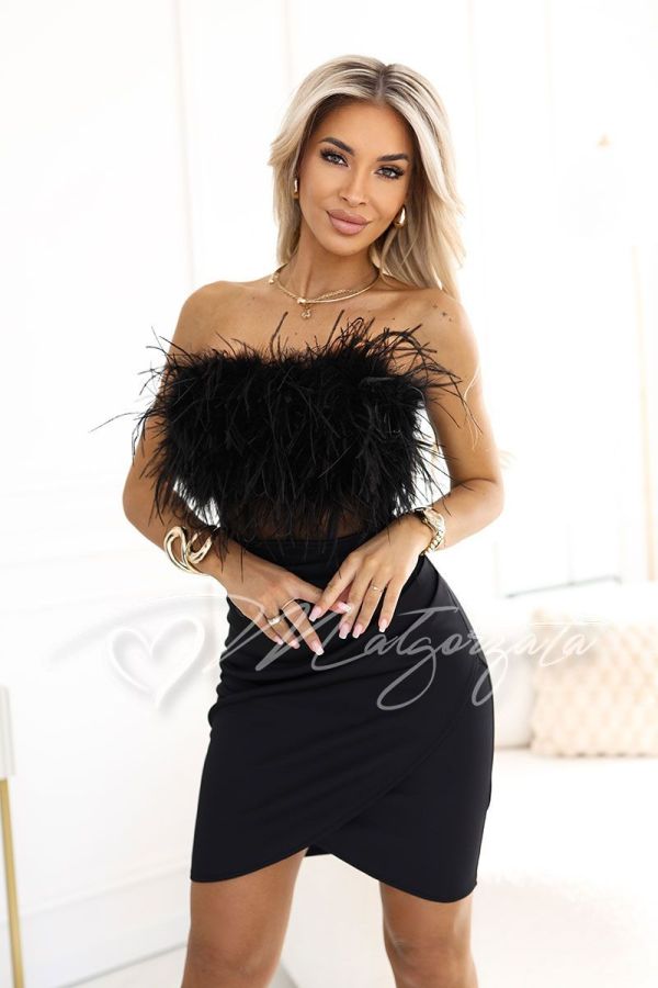 Black corset mini dress with feathers - Vanessa