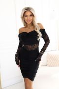 Black mini lace dress with dropped shoulders - Rimi
