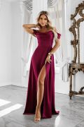 Maroon satin maxi dress with dropped shoulders - Evita