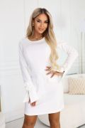 Long-sleeved ecru knee-length formal dress - Etna