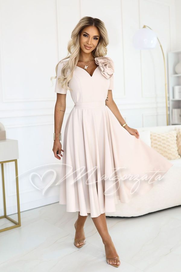 Beige flared midi dress for wedding - Ernesta