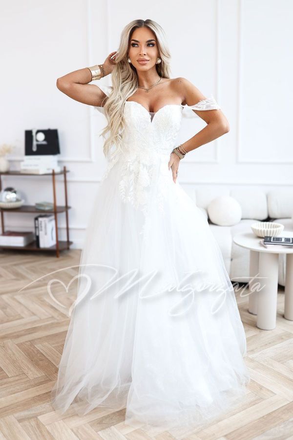 Wedding dress with richly embellished bodice and plunging straps - Aida