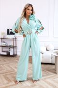 Women's mint jumpsuit with wide trousers and long sleeves - Nati