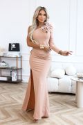 Beige feathered one shoulder dress - Nadine