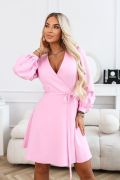 Różowa sukienka wizytowa z długim rękawem - Gretta