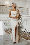 Beige fishnet cut dress with water neckline - Saylor