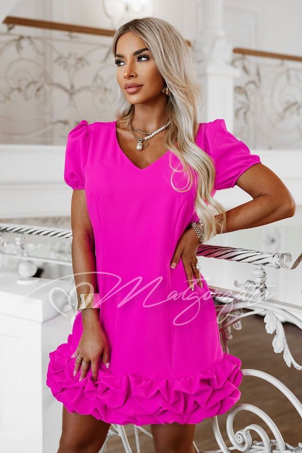 Fuchsia trapeze mini dress with ruffle - Megan