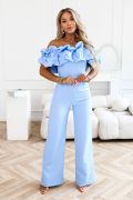 Blue elegant women's jumpsuit with Spanish neckline - Fiore