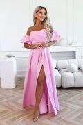 Pink maxi dress for wedding with buffets and slit - Alessia