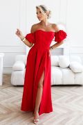 Red flared maxi dress with puff sleeves – Alessia