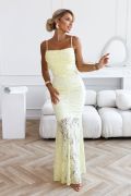 Yellow maxi dress with lace and ruffles – Nerina
