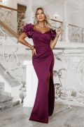 Plum-coloured maxi evening dress with floral detailing on the shoulders – Cristianna