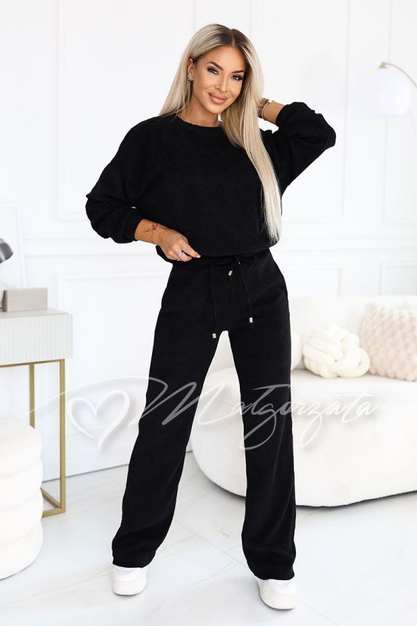 Black striped tracksuit set with wide-leg trousers – Luna