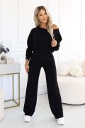 Black women’s outfit with wide-leg trousers and a loose-fitting top – Ayla