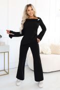 An elegant black outfit comprising wide-leg trousers and an asymmetrical top – Elisa