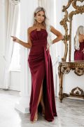 Burgundy strappy maxi dress with a slit and a tie at the back – Savana
