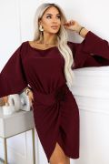 A burgundy formal dress with wide sleeves and a flower – Noelia