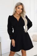 Black flared dress with a V-neck and long sleeves – Adela