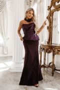 Plum-coloured maxi evening dress with a shimmering bodice – Loretta