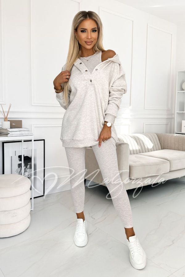 Women's three-piece set | sweatshirt, top and leggings light beige melange - Chelo