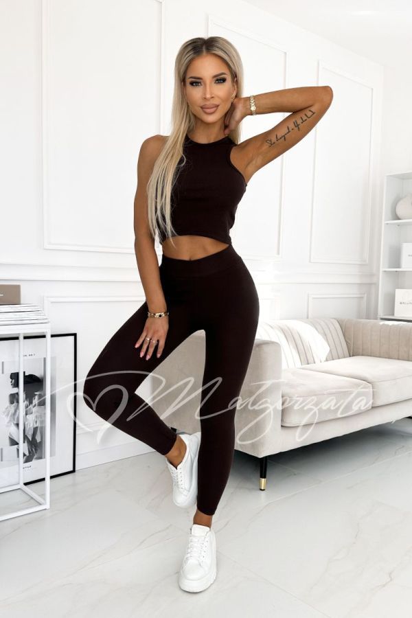 Women's three-piece set | sweatshirt, top and leggings chocolate - Chelo